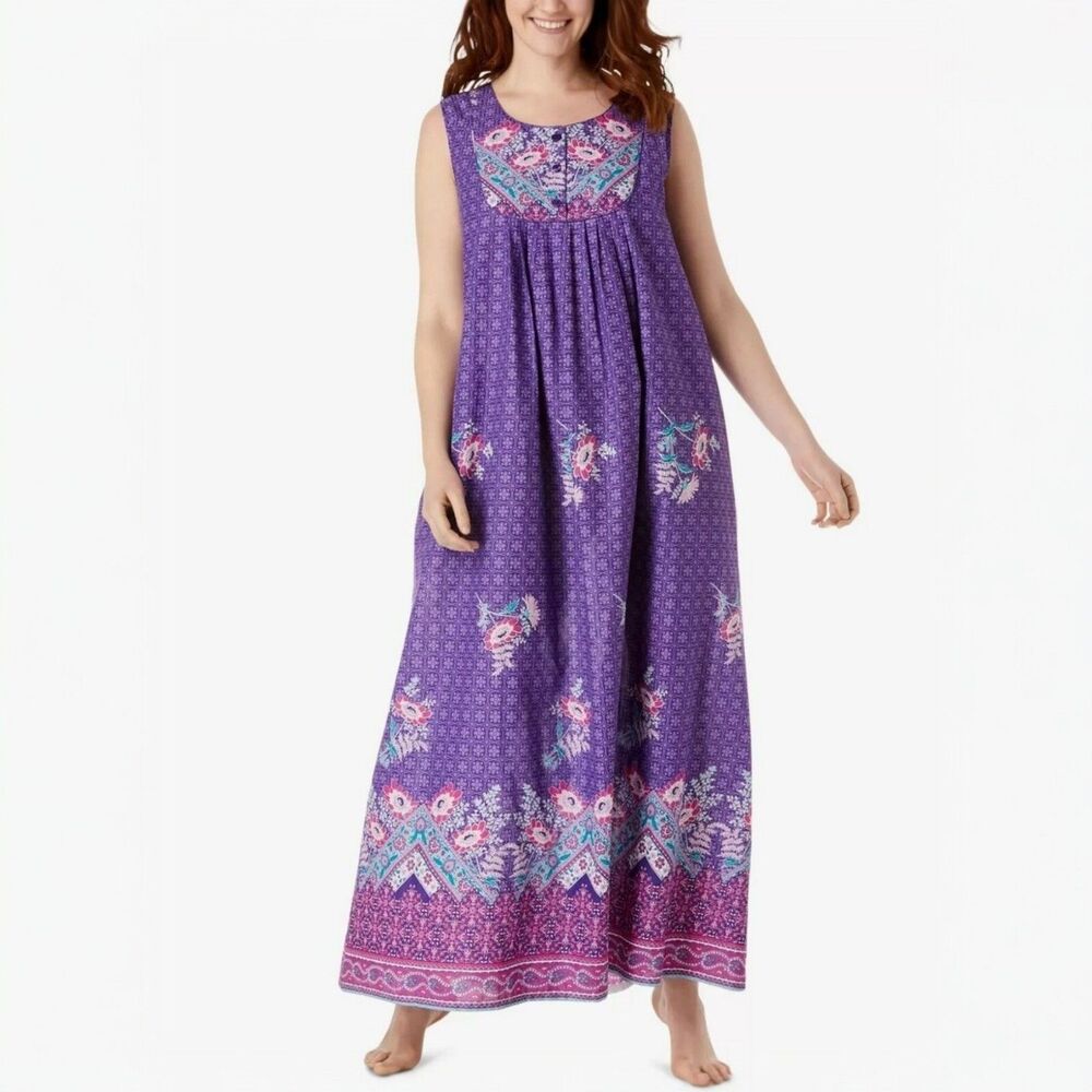ONLY NECESSITIES Purple Floral Lounger Muumuu Patio House Dress Size 18/20